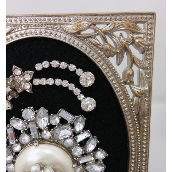 PRICE DROP! Hand Crafted Framed Floral Art - Vintage Mid-Century Rhinestone - Picture 5 of 14